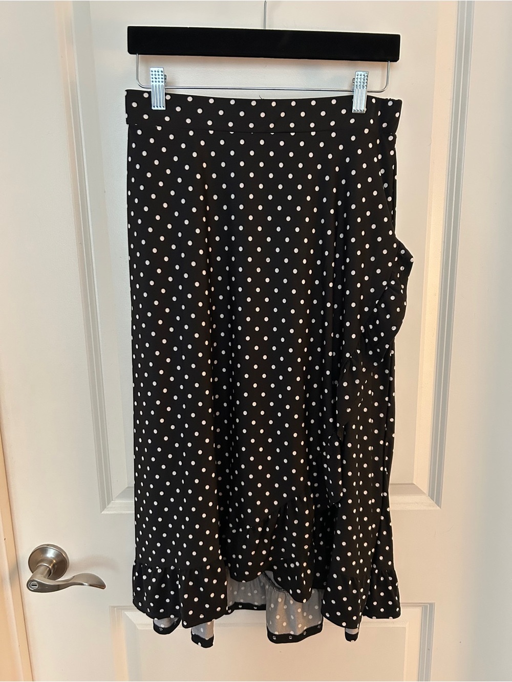 Robert Louis Black and White Polka Dot Asymmetrical Midi Skirt